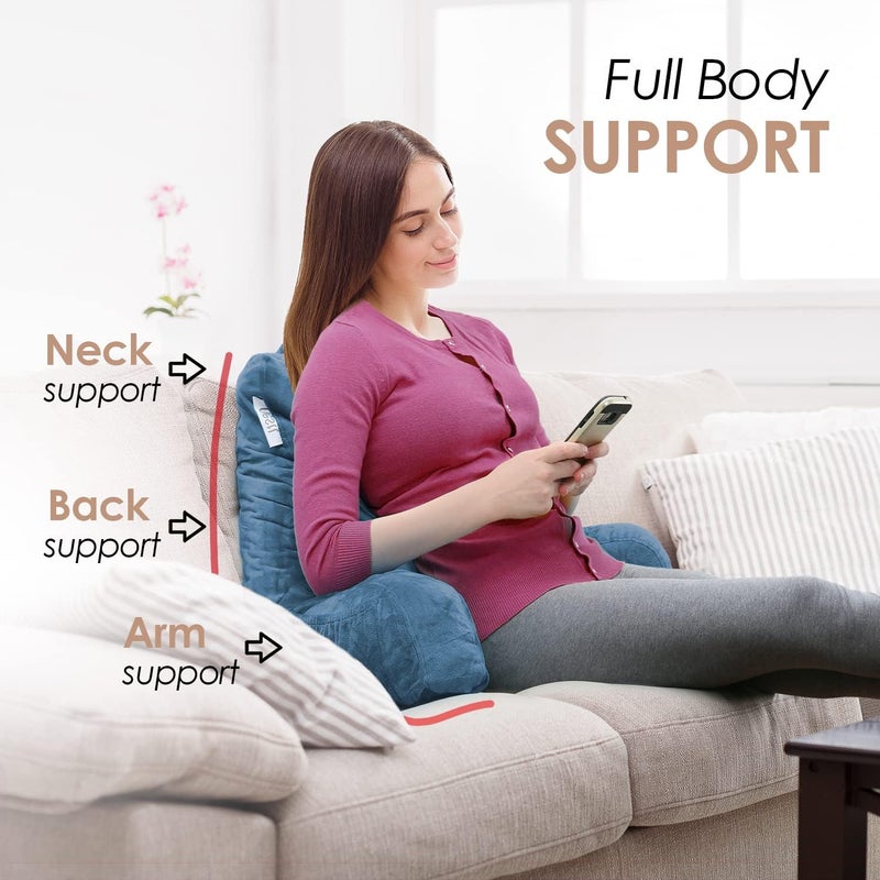 Nestlé Reading Pillow with Shredded Memory Foam, Designed for Sitting Up in Bed and Couch, Back and Arms Adjustable Support for Adult & Teens Backrest Pillows for Reading, Washable Cover, Blue Heaven - Image 3